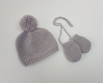 Pom Pom Baby Beanie and Mitts