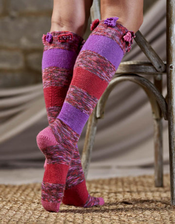 Tiia Knee High Socks with Flowers in West Yorkshire Spinners Signature 4 Ply - DBP0206 - Downloadable PDF