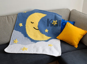 Crochet baby blanket pattern with Moon and Stars - Sweet dreams