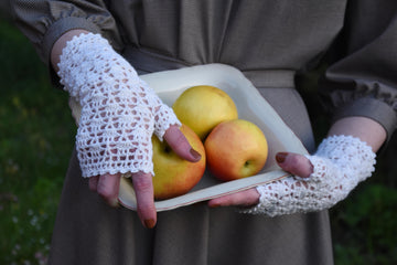 Polina crochet lace fingerless mittens