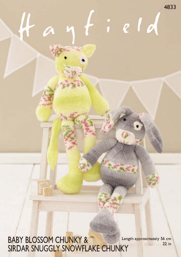 Rabbit and Cat Toys in Hayfield Baby Blossom and Sirdar Snuggly Snowflake Chunky - 4833 - Downloadable PDF