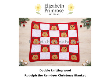 Rudolph Christmas Blanket Knitting Pattern with Basketweave Squares | P129 | Elizabeth Primrose Patterns