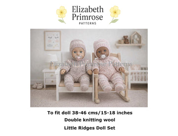 Little Ridges Doll Bodysuit, Hat & Bootees Knitting Pattern P76 – Elizabeth Primrose Patterns