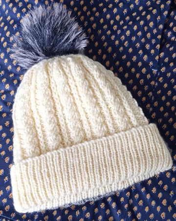 Easy Cable Brimmed Beanie Hat Aran Circular Needles
