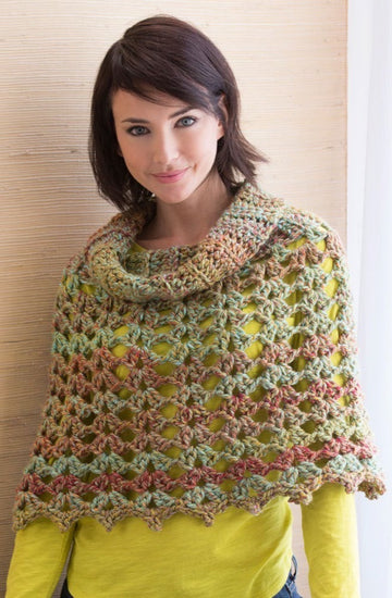 Chic Cowl Neck Poncho in Red Heart Medley - LW4638
