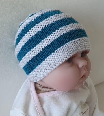 Danny - Babies 4ply striped ridged beanie