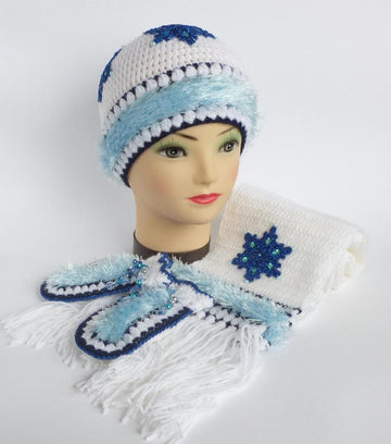 Russian Winter Hat Scarf Mittens Set