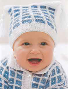 Check Stitch Cardigan and Hat Set in Patons Astra