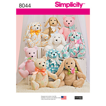 Simplicity Two-Pattern Piece Stuffed Animals 8044 - Paper Pattern, Size OS (ONE SIZE)