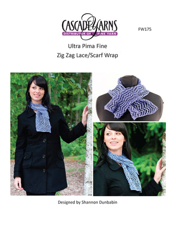 Zig Zag Lace/Scarf Wrap in Cascade Yarns Ultra Pima Fine - FW175 - Downloadable PDF