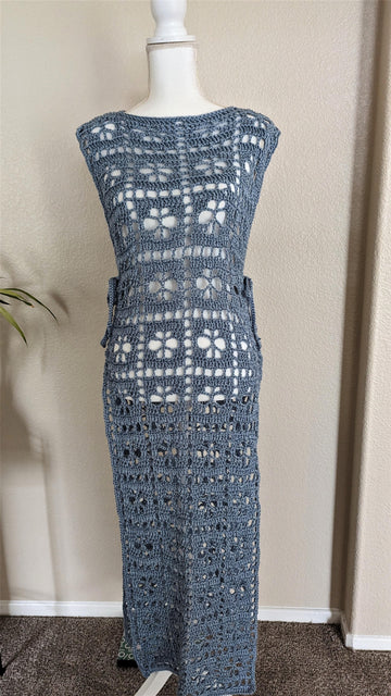 Light Blue Crochet Floral Dress
