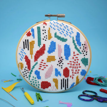The Make Arcade Abstract Blues Cross Stitch Kit - 5 Inch