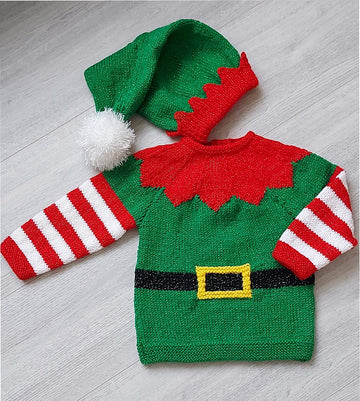 Childs Yoked Elf Sweater & Hat 18 - 22" BB054