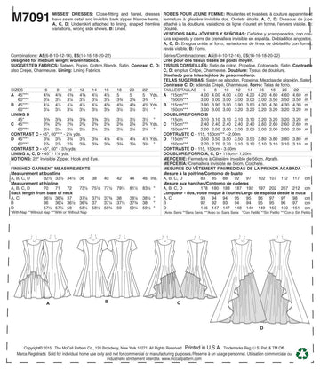 McCall's Misses' Dresses M7091 - Sewing Pattern