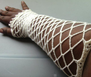Beaded Lace Fishnet Fingerless Gloves