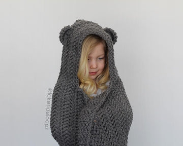 Jensen Herringbone Hooded Bear Blanket