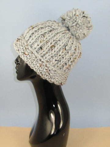 Super Chunky Moss Stitch Cuff Fishermans Rib Bobble Beanie Hat