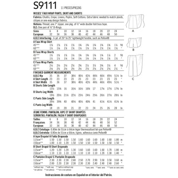 Simplicity Misses' Faux Wrap Pants, Skirt & Shorts S9111 - Sewing Pattern