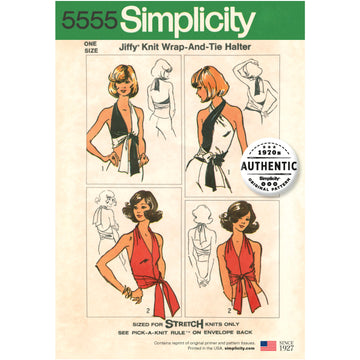 Simplicity Women’s Vintage Jiffy Knit Wrap & Tie Top 5555 - Paper Pattern, Size OS (ONE SIZE)
