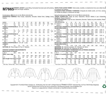 McCall's Misses' Jackets with Yoke and Back Pleats M7665 - Sewing Pattern