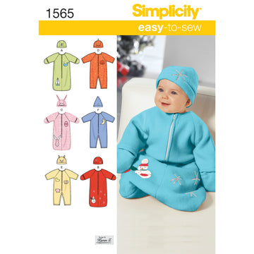 Simplicity Babies' Bunting, Romper and Hats 1565 - Paper Pattern, Size A (XXS-XS-S)