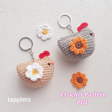 Chicken with flower keychains crochet pattern, Flower chicken Easter crochet gift, Mother day keychains, Chicken lover gift, Girly accessory