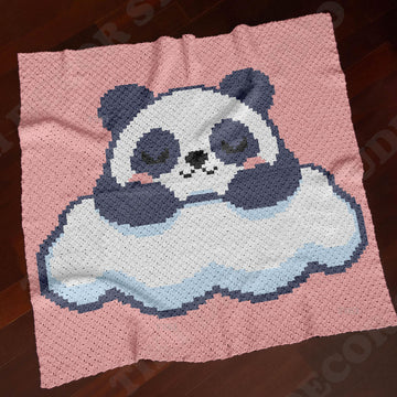 Girl's Room Pink Blanket C2C CROCHET PATTERN Panda Sleeping Cute Bear on Cloud Crib