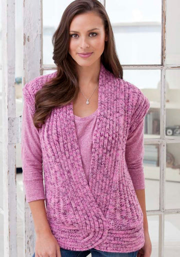Rib and Twist Vest in Red Heart Shimmer Multis - LW2645