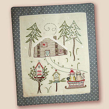 Un Chat Dans L'Aiguille Christmas Log Cabin Printed Embroidery Kit
