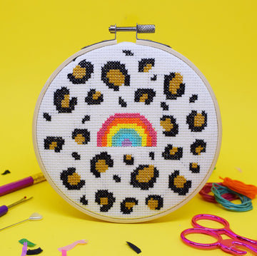The Make Arcade Leopard Rainbow Cross Stitch Kit - 5 Inch