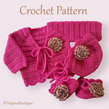 Baby Bonnet, Cardigan and Booties