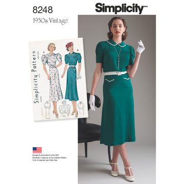 Simplicity Pattern 8248 Women's Vintage 1930's Dresses 8248 - Sewing Pattern