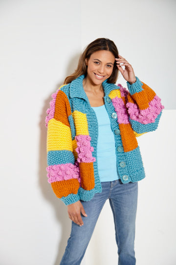 Cardigan, Sweater & Hat knitted in Big Value Super Chunky - Ladies - P6076 - Leaflet