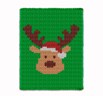 Finger Knitting Pattern Christmas Reindeer in Santa Hat Knit Blanket