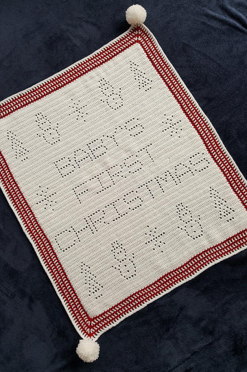 Babys First Christmas Filet Blanket