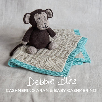 Gansey Style Baby Blanket & Monkey - in Debbie Bliss Cashmerino Aran & Baby Cashmerino