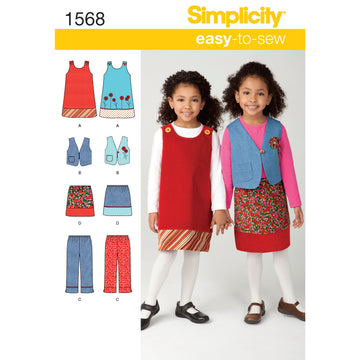 Simplicity Child's Jumper, Vest, Trousers and Skirt 1568 - Paper Pattern, Size A (3-4-5-6-7-8)