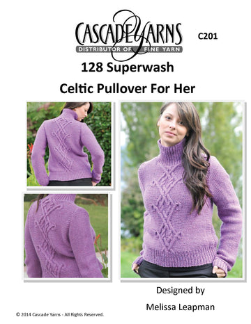 Celtic Pullover For Her in Cascade Yarns 128 Superwash - C201 - Downloadable PDF