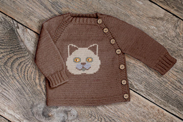 Cat Knit kids jacket Knitting Pattern, British Shorthair Face motif