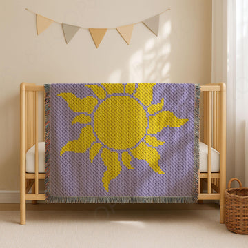 CROCHET PATTERN C2C Tangled Sun Rapunzel Blanket 90x90 Square Purple Afghan