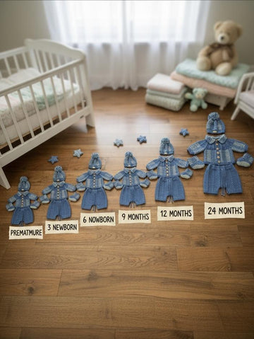"Nathan" 4 piece set, with 8 size options from Premature to 24 Months