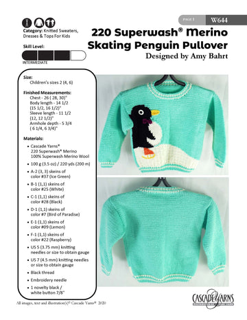 Skating Penguin Pullover in Cascade Yarns 220 Superwash® Merino - W644 - Downloadable PDF