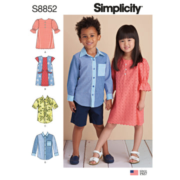 Simplicity S8852 Child's Dresses and Shirt - Paper Pattern, Size A (3-4-5-6-7-8)
