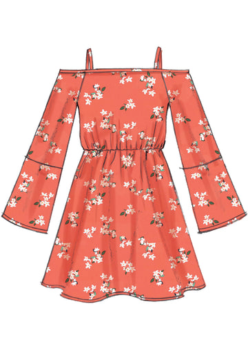 McCall's Children's/Girls' Off-the-Shoulder Top, Dress and Romper with Sleeve Variations M7590 - Sewing Pattern