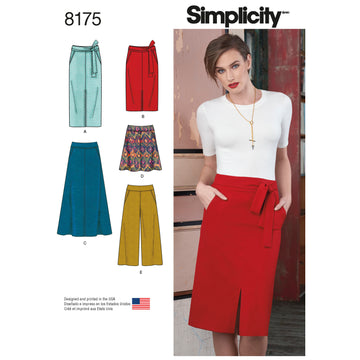 Simplicity Pattern 8175 Women's Slim and Flared Skirts, Cropped Trouser, and Tie Belt 8175 - Sewing Pattern