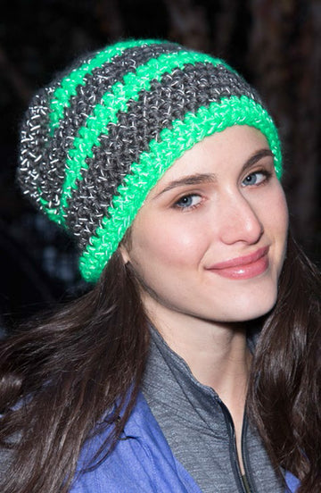 Slouchy Unisex Striped Hat in Red Heart Reflective - LW4736 - Downloadable PDF
