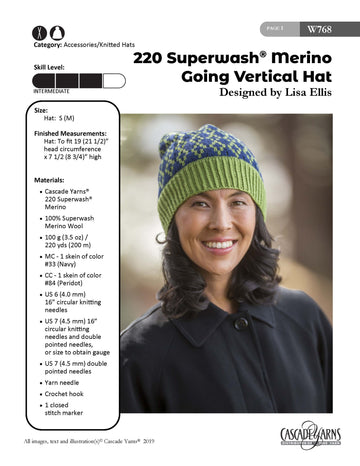 Going Vertical Hat in Cascade Yarns 220 Superwash® Merino - W768 - Downloadable PDF
