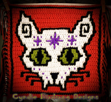 Halloween Mosaic Square - Sugar Cat Skull