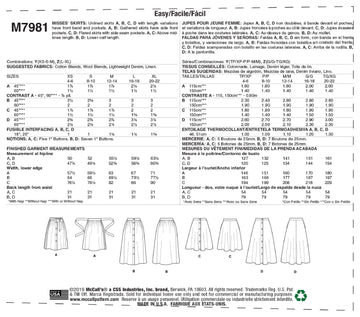 McCall's Misses' Skirts M7981 - Sewing Pattern