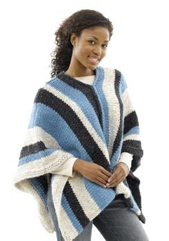 Vertical-Striped Poncho: Woman's Version in Lion Brand Wool-Ease Thick & Quick - 40493-2K